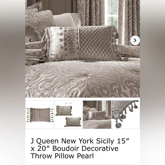 Luxurious Queen size Cream and Tan/Gray Comforter Set, Ornate,like new+3 pillows - Picture 9 of 15